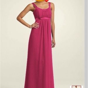 Watermelon color chiffon spaghetti strap a-line dress